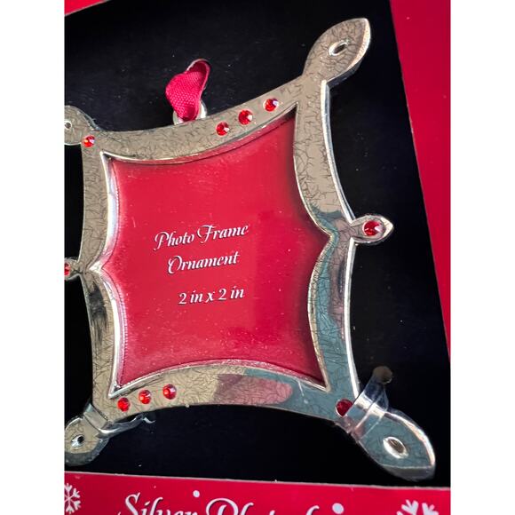 Fresh Decor Silver Plated Photo Frame Ornament 2x2 Red Crystals NIB - Picture 4 of 4